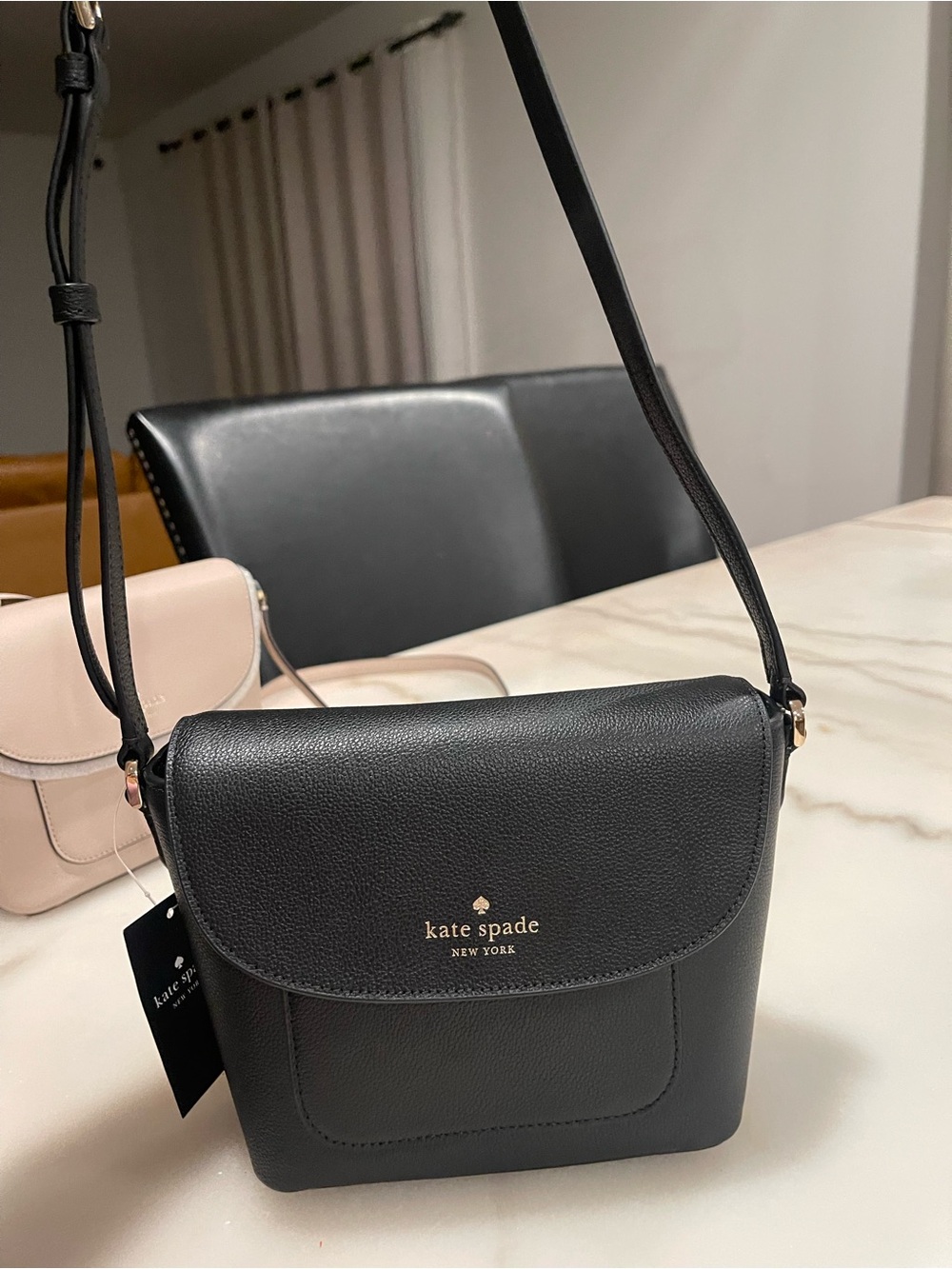 kate spade Black Pebbled Leather Crossbody Bag with Gold Logo - Picture 2 of 7